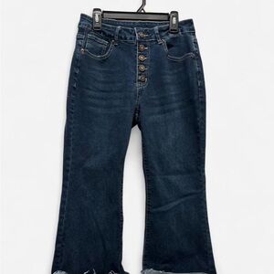 Women's Dark Blue Button Fly Wide Leg Jeans